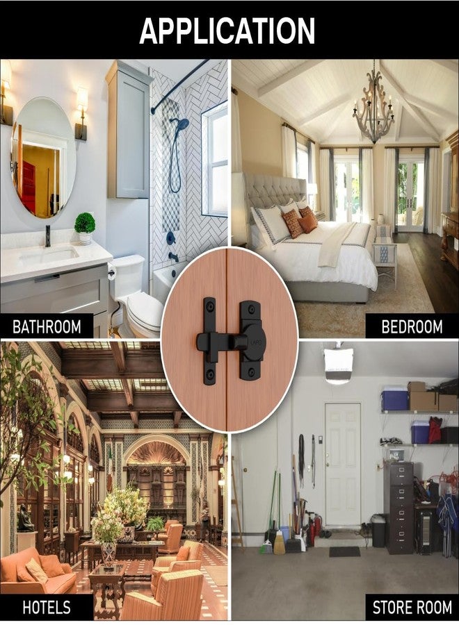 LAPO قفل مزلاج لابو للحمام، مزلاج أطفال بزاوية 180 درجة، قفل باب منزلق، مزلاج قلاب لغرفة النوم، الشرفة، المخزن (أسود، مصنوع من الزنك) - Image 5